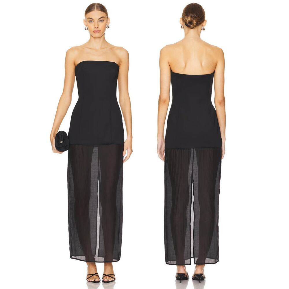 SNDYS Chloe Sheer Maxi Dress Strapless Formal Party Resort Evening *TEAR* S